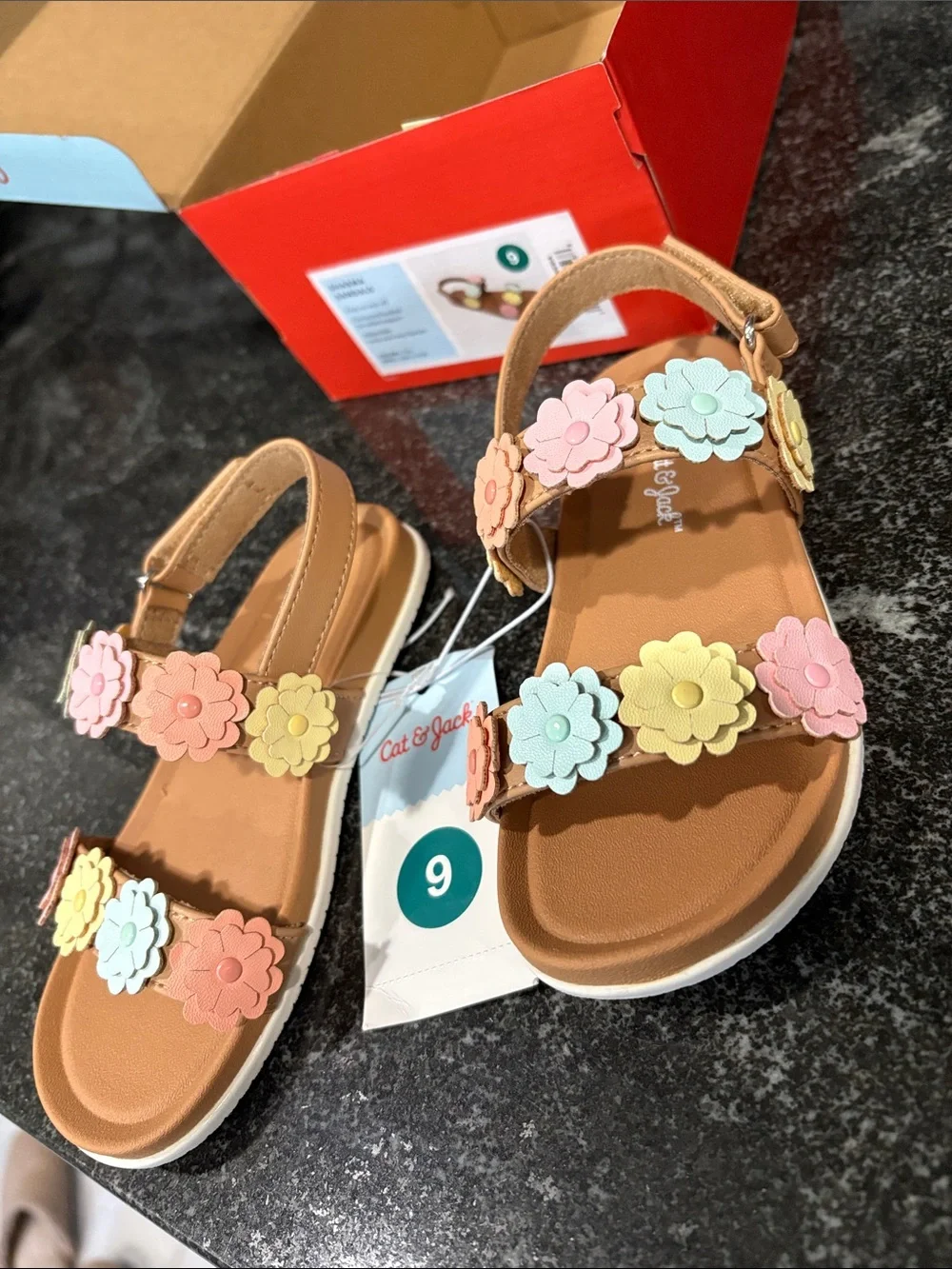 Cat & Jack Tan Floral Sharma Sandals - Size 9